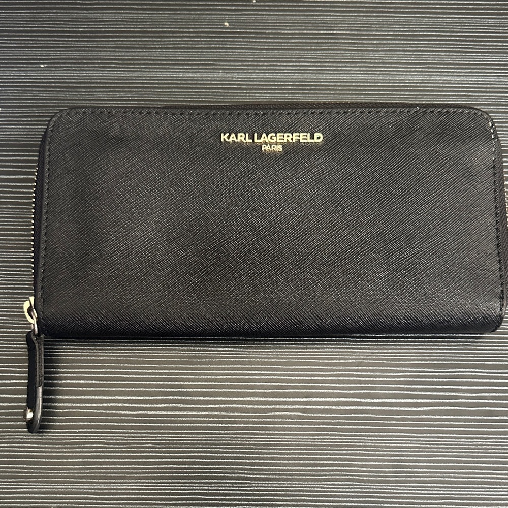 Karl Lagerfeld Black Zip-Around Wallet
